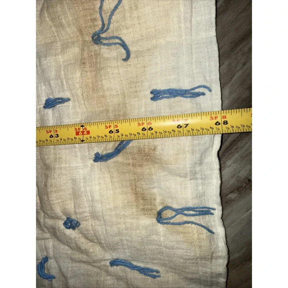 Vintage Cream W Blue Ties Quilt Blanket 68X65 In Significant Stain Areas Hole